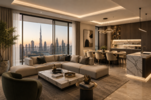 Apartment Renovation Cost Dubai luxury apartment renovation with modern living room and premium interior finishes