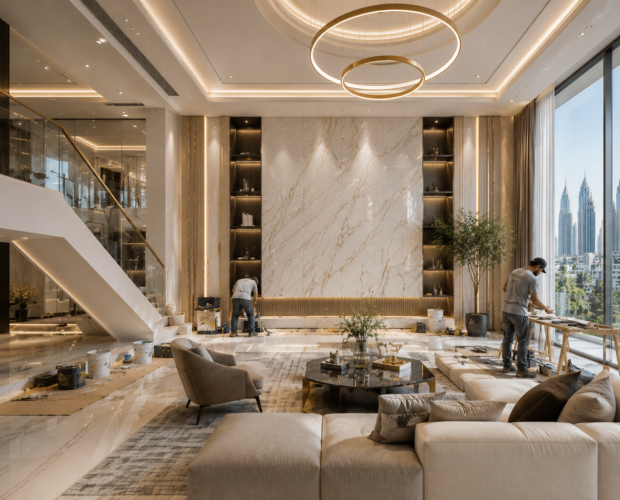 Home renovation Dubai cost guide featuring a luxury villa interior renovation project