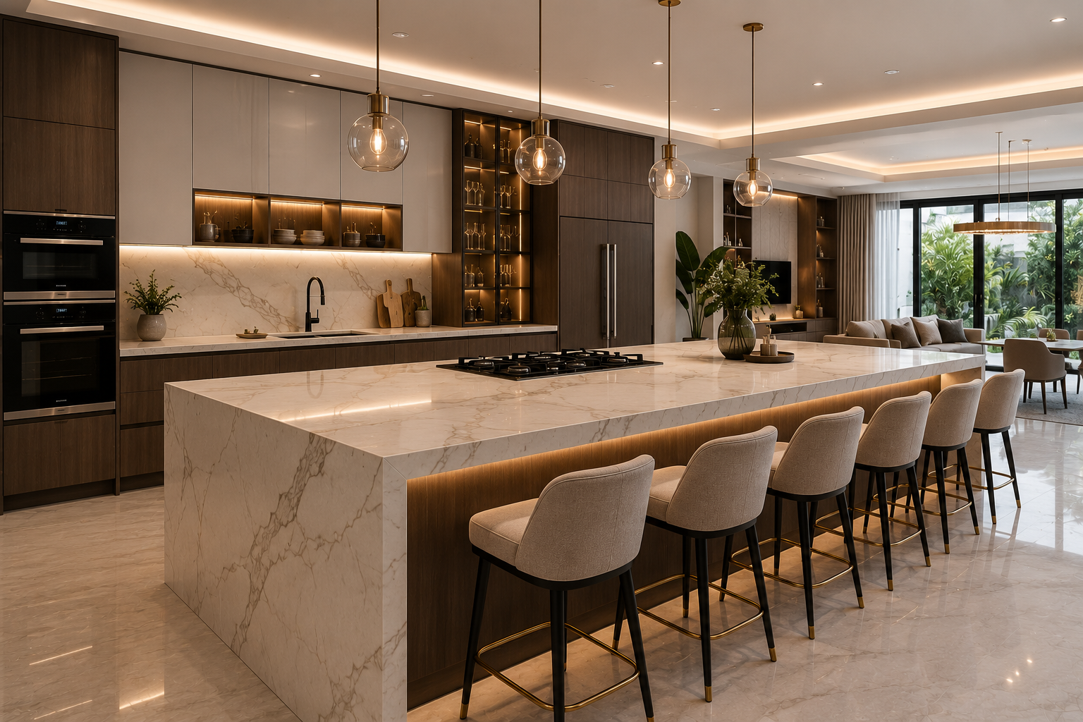 Built in kitchen appliances installation Dubai with oven microwave and integrated refrigerator