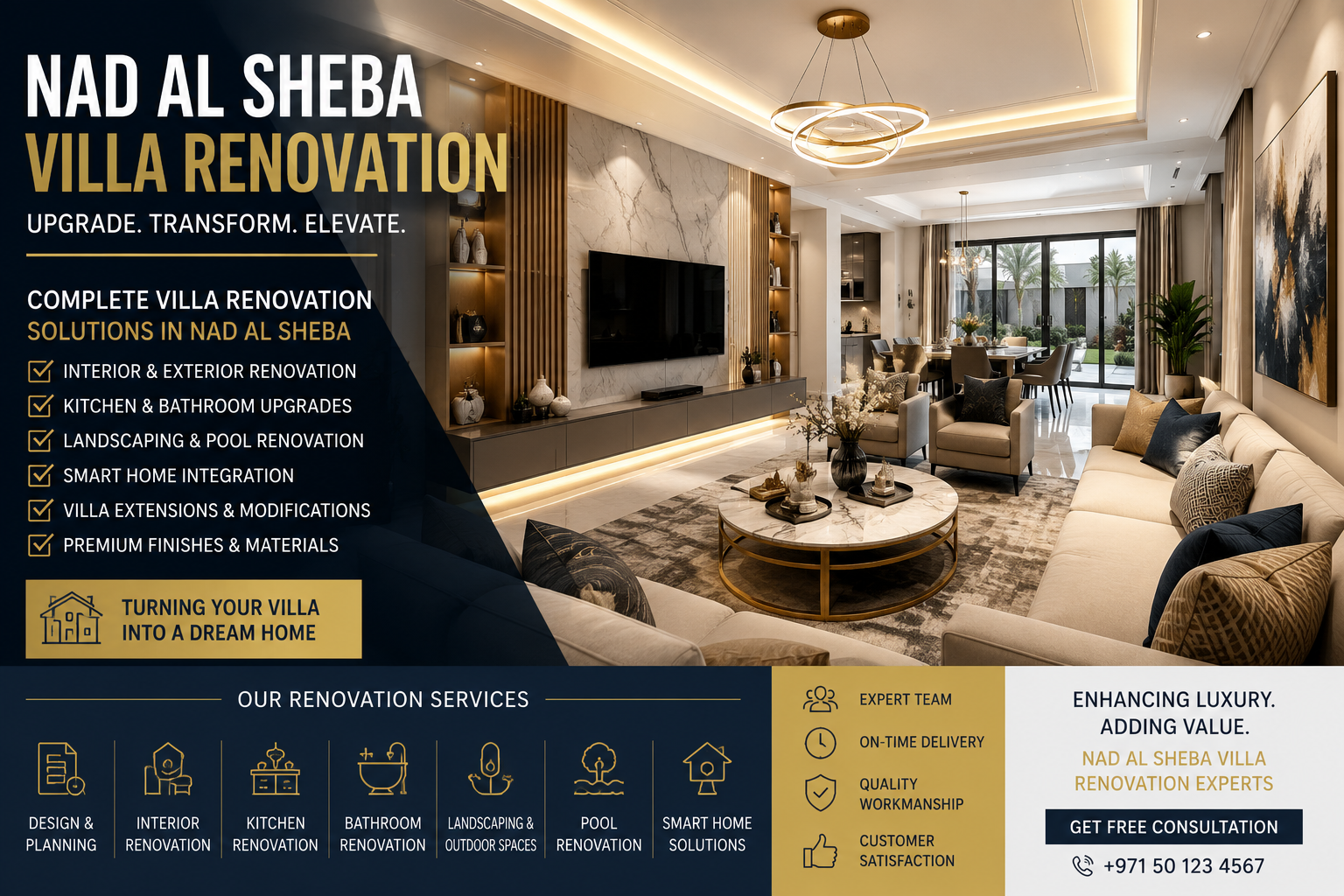 Nad Al Sheba Villa Renovation Luxury Living Room Dubai