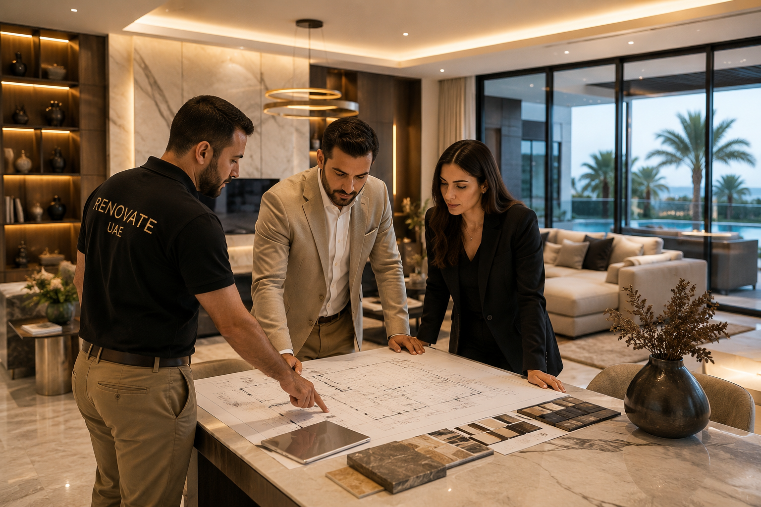 Luxury renovation team planning a villa renovation project in Dubai
