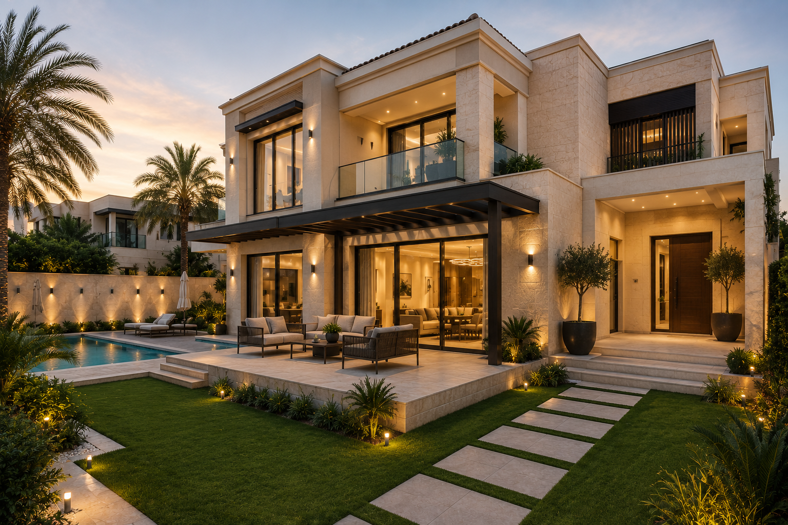 Villa exterior renovation cost Dubai luxury villa landscaping project