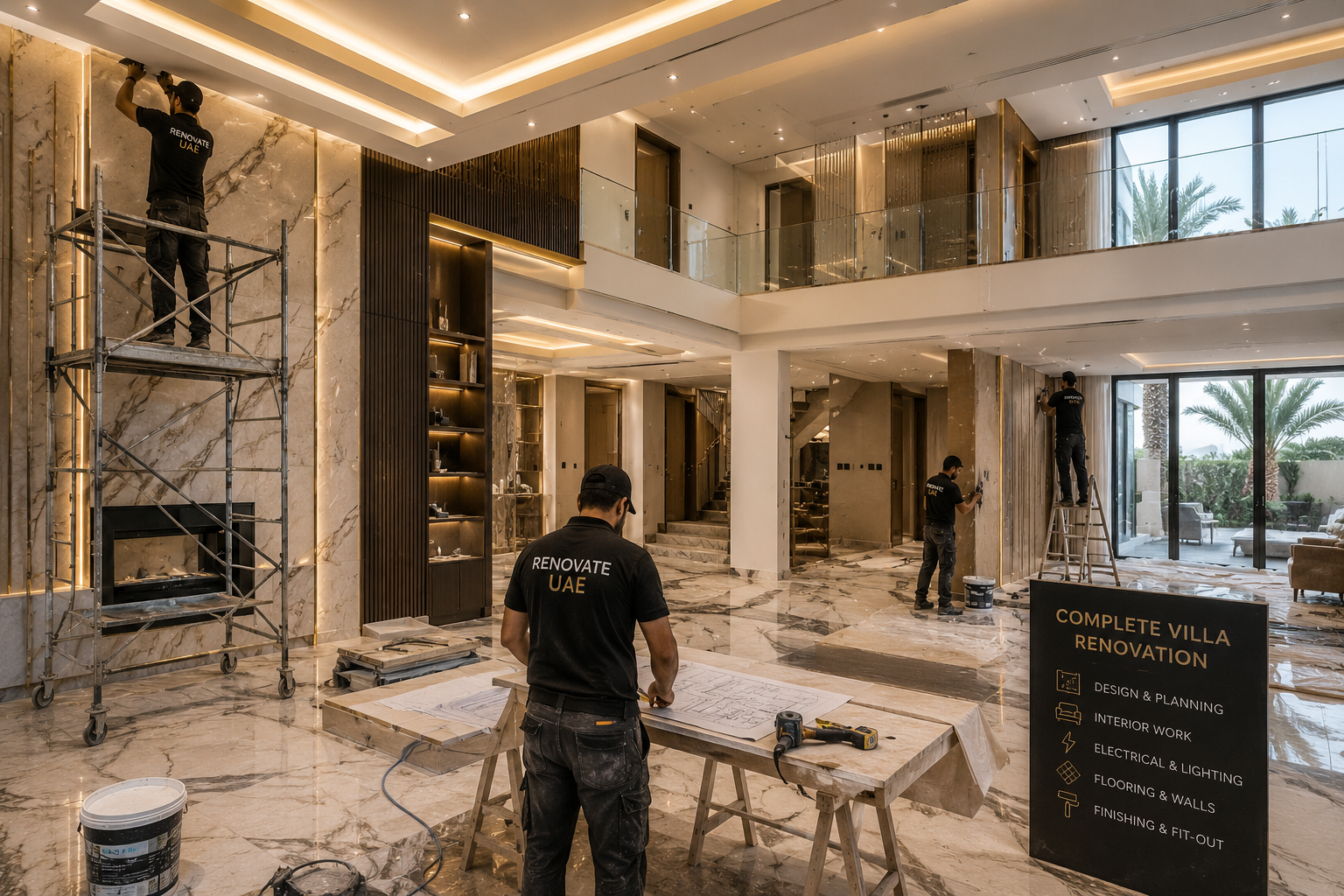 Luxury villa renovation work in progress in Dubai